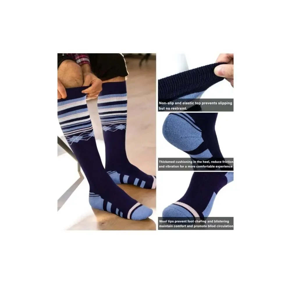 Ski Socks 50% Merino Wool Thermal Knee High Winter Snowboard Sport Socks Men ...